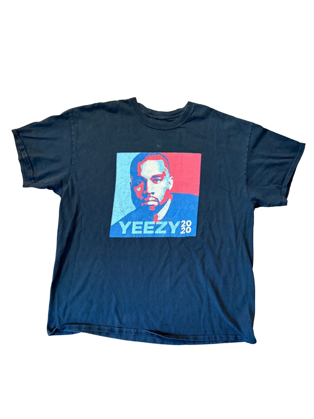 Yeezy Black Short-Sleeve Graphic Tee with Red & Blue Print
